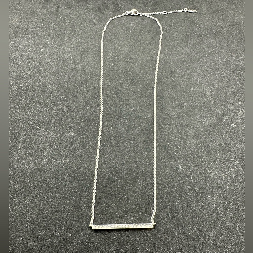 Silver bar with stones necklace with adjustable chain. 18 inch total length